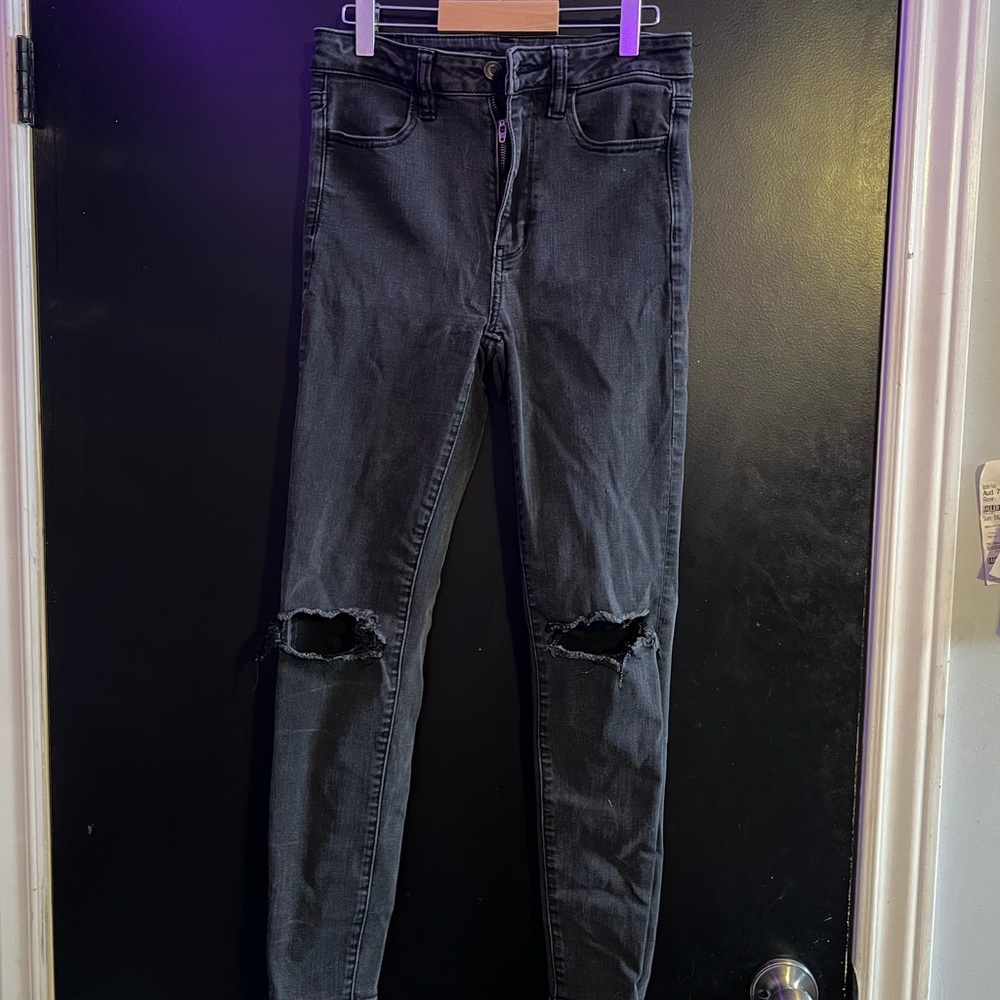 American Eagle Outfitters Black Distressed Skinny Jeans